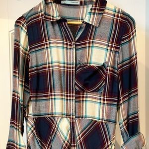 Medium, plaid more fitted long sleeve shirt.